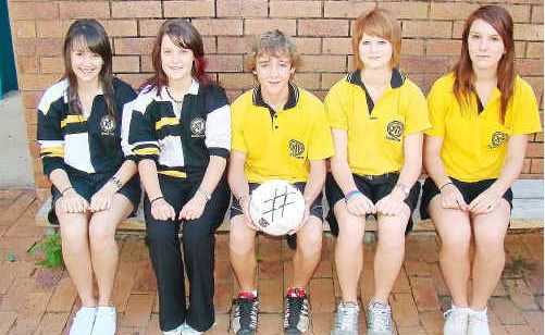 James Nash State High School Queensland futsal representatives include (left to right) Angela Ball, Zoe Betts-Bailey, Ricky Dann, Christina Aberley and Linley Archard. James Nash State High School Queensland futsal representatives include (left to right) Angela Ball, Zoe Betts-Bailey, Ricky Dann, Christina Aberley and Linley Archard.